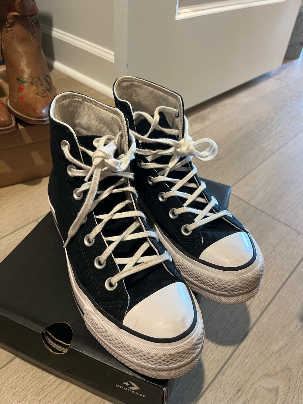 Black High-Top Canvas Sneakers with White Accents